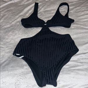 NWOT Aerie Black Ribbed One Piece Monokini Swimsuit Small